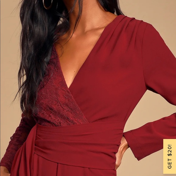 Burgundy Lace Long Sleeve Jumpsuit - Picture 3 of 3